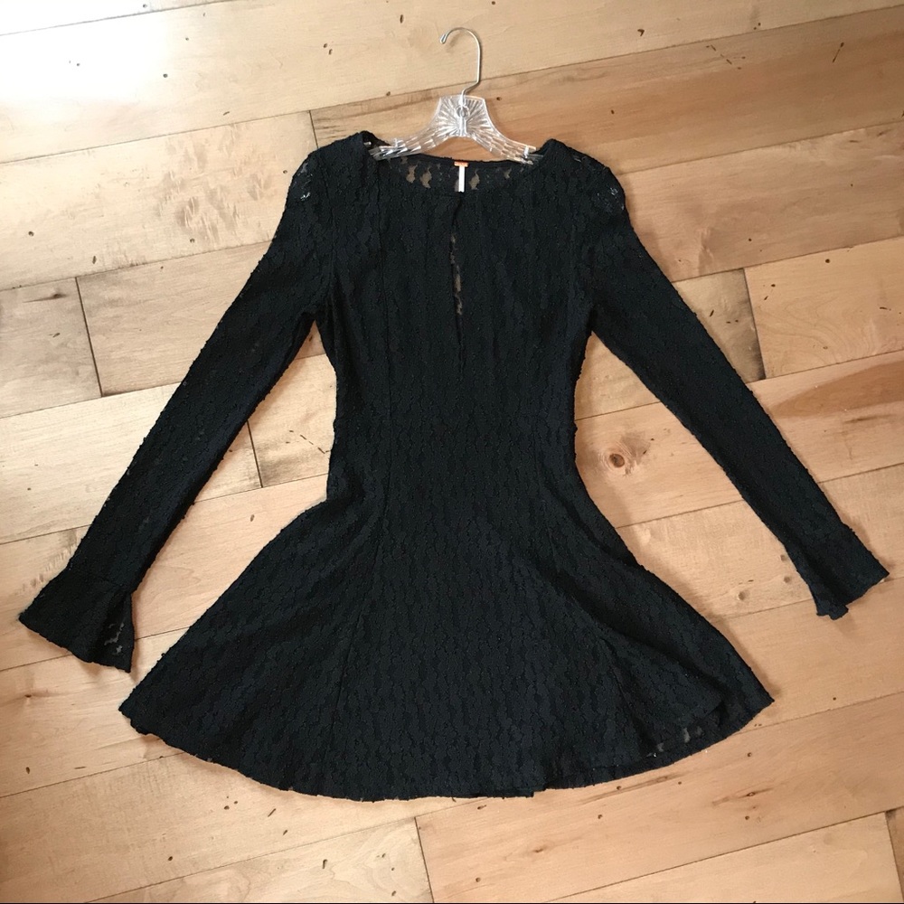 Free People Bell-sleeved Lace Keyhole Dress